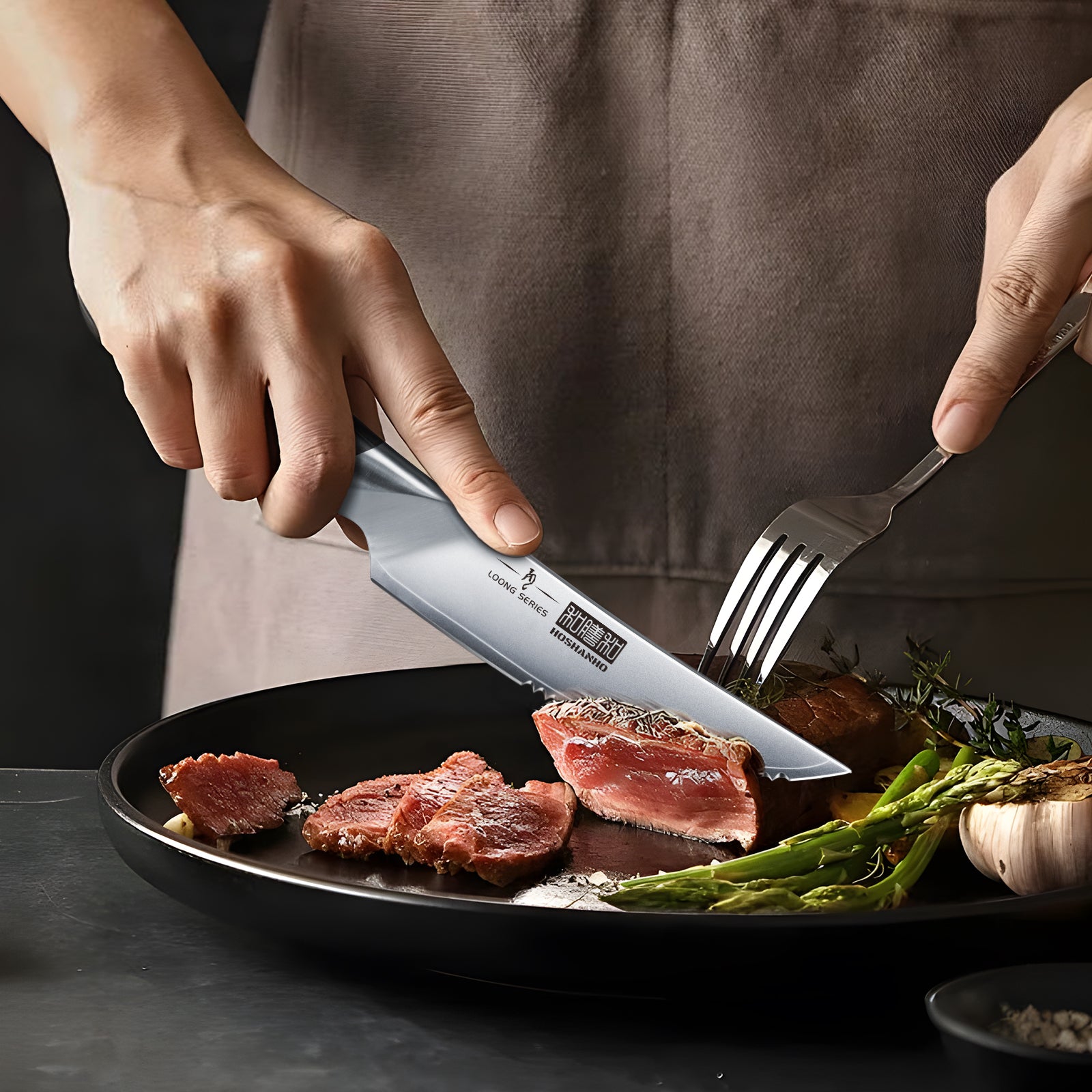 6-teiliges Steakmesser-Set – 4,5 Zoll lange japanische AUS-10-Messer mit Wellenschliff aus Kohlenstoffstahl mit ergonomischem Griff
