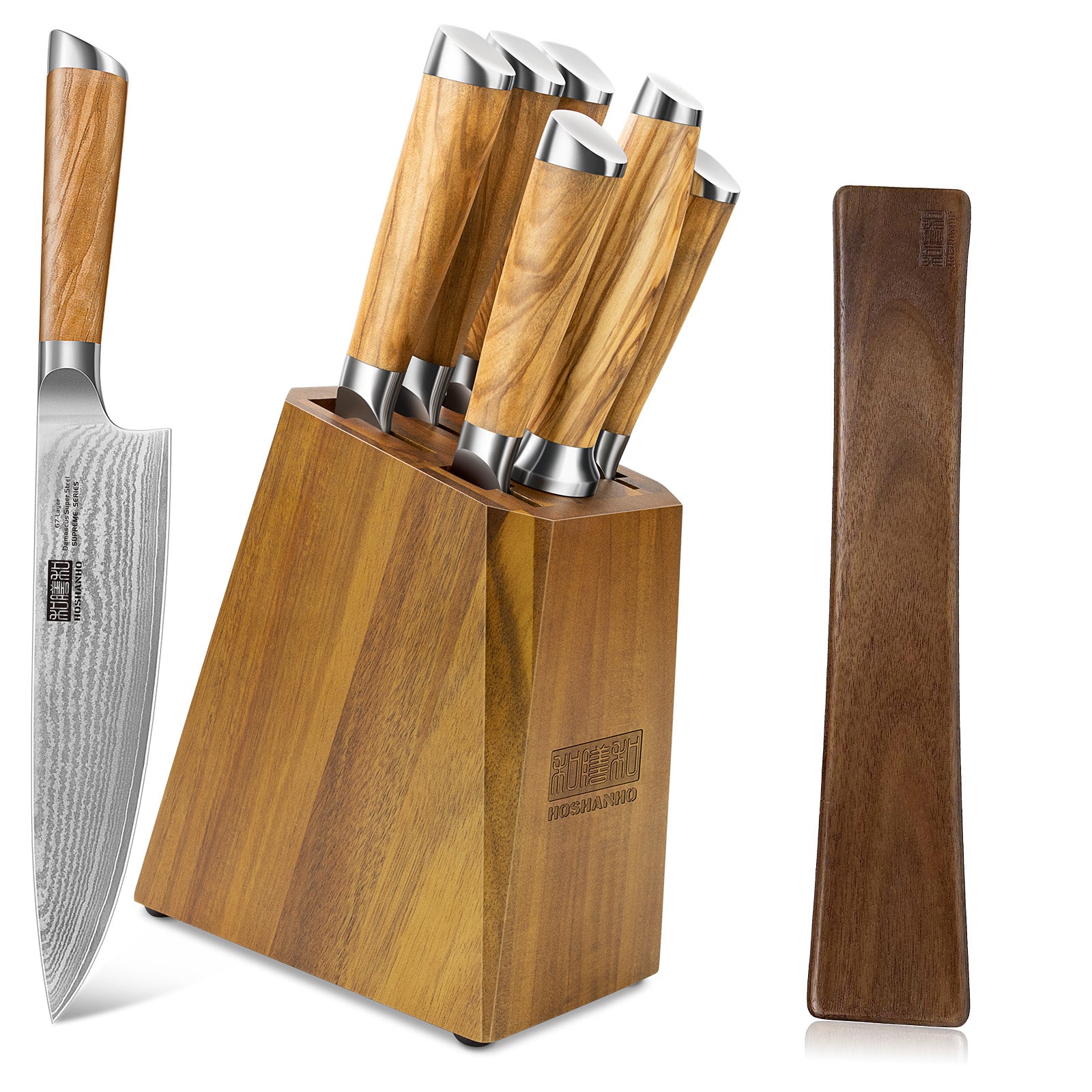 7-teiliges Damastmesser-Set mit Block – 67-lagige Superstahl-Küchenmesser zum Kochen