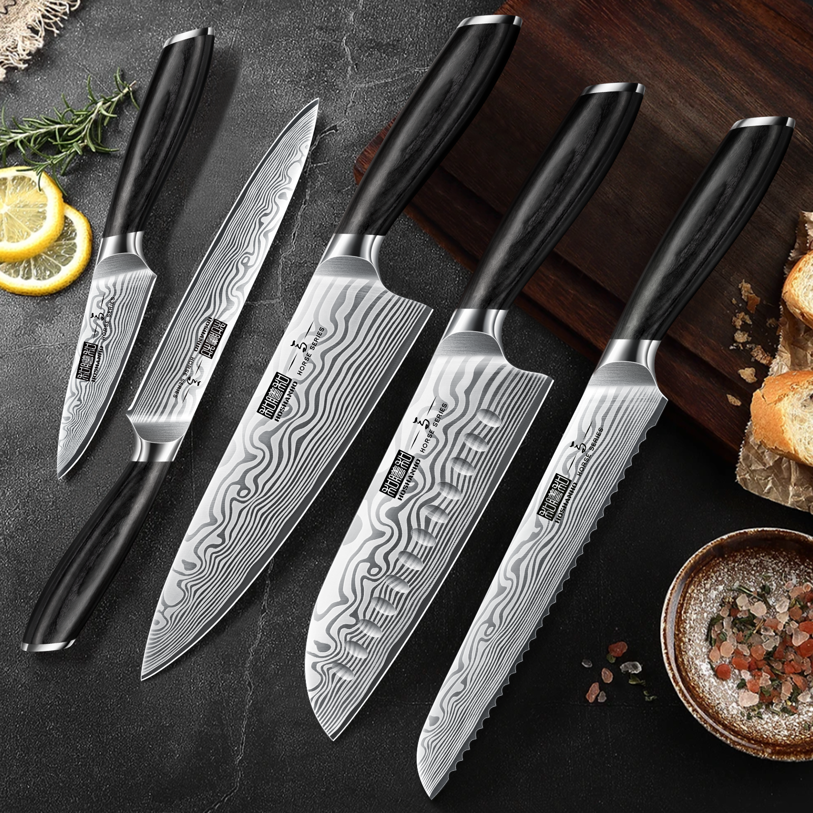 5-Piece Professional Powder Steel Chef Knife Set with Pakkawood Handle – Ultra Sharp Japanese Kitchen Knives