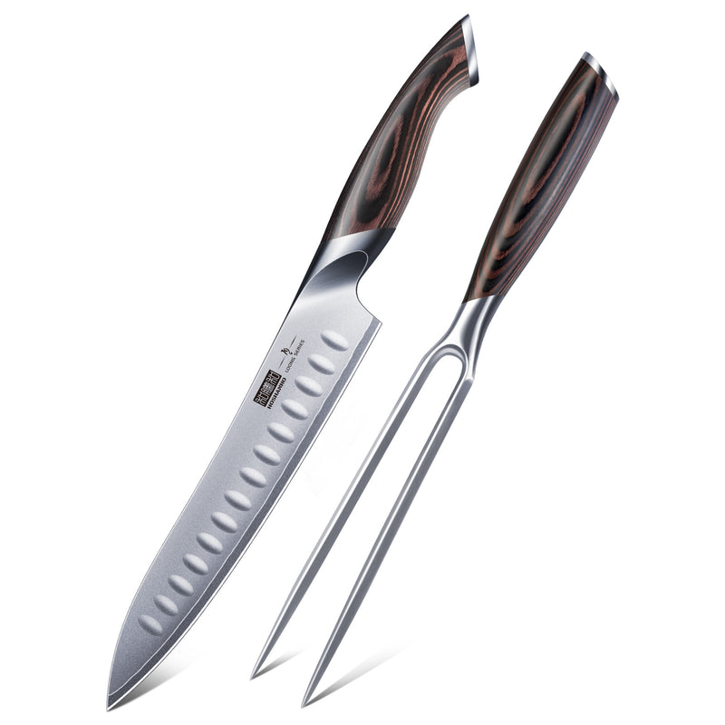 Ensemble couteau à découper 20 cm et fourchette 18 cm, couteau japonais à viande en acier à haute teneur en carbone pour barbecue