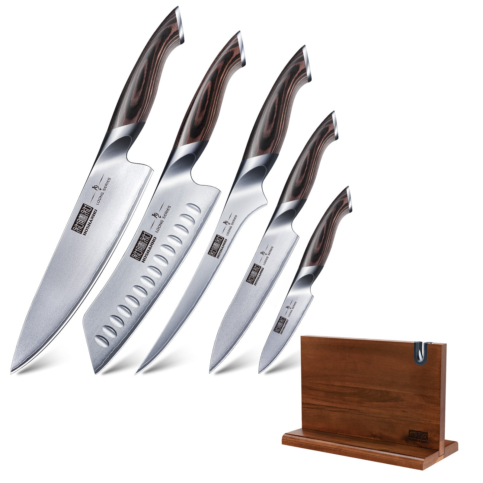 6-Piece Steel Knife Set with Magnetic Block & Pakkawood Handle