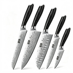 Ensemble de 5 couteaux de chef professionnels en acier poudré avec manche en bois de Pakkawood – Couteaux de cuisine japonais ultra-tranchants 