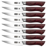 Juego de 8 cuchillos para carne: cuchillos dentados de acero inoxidable de alto carbono de 4,5 pulgadas con mango ergonómico de madera. 