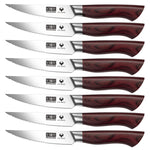 8-teiliges Steakmesser-Set – 4,5 Zoll große Wellenschliffmesser aus kohlenstoffreichem Edelstahl mit ergonomischem Holzgriff 