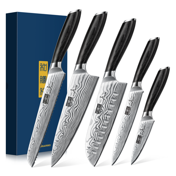 5-Piece Professional Powder Steel Chef Knife Set with Pakkawood Handle – Ultra Sharp Kitchen Knives