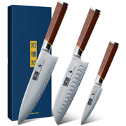 Juego de 3 cuchillos japoneses: cuchillos de chef ultraafilados con mango ergonómico de madera y caja de regalo 