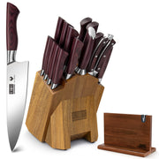 Juego de cuchillos de cocina de 18 piezas con bloque: cuchillos de chef de acero inoxidable de alto carbono y afilador. 