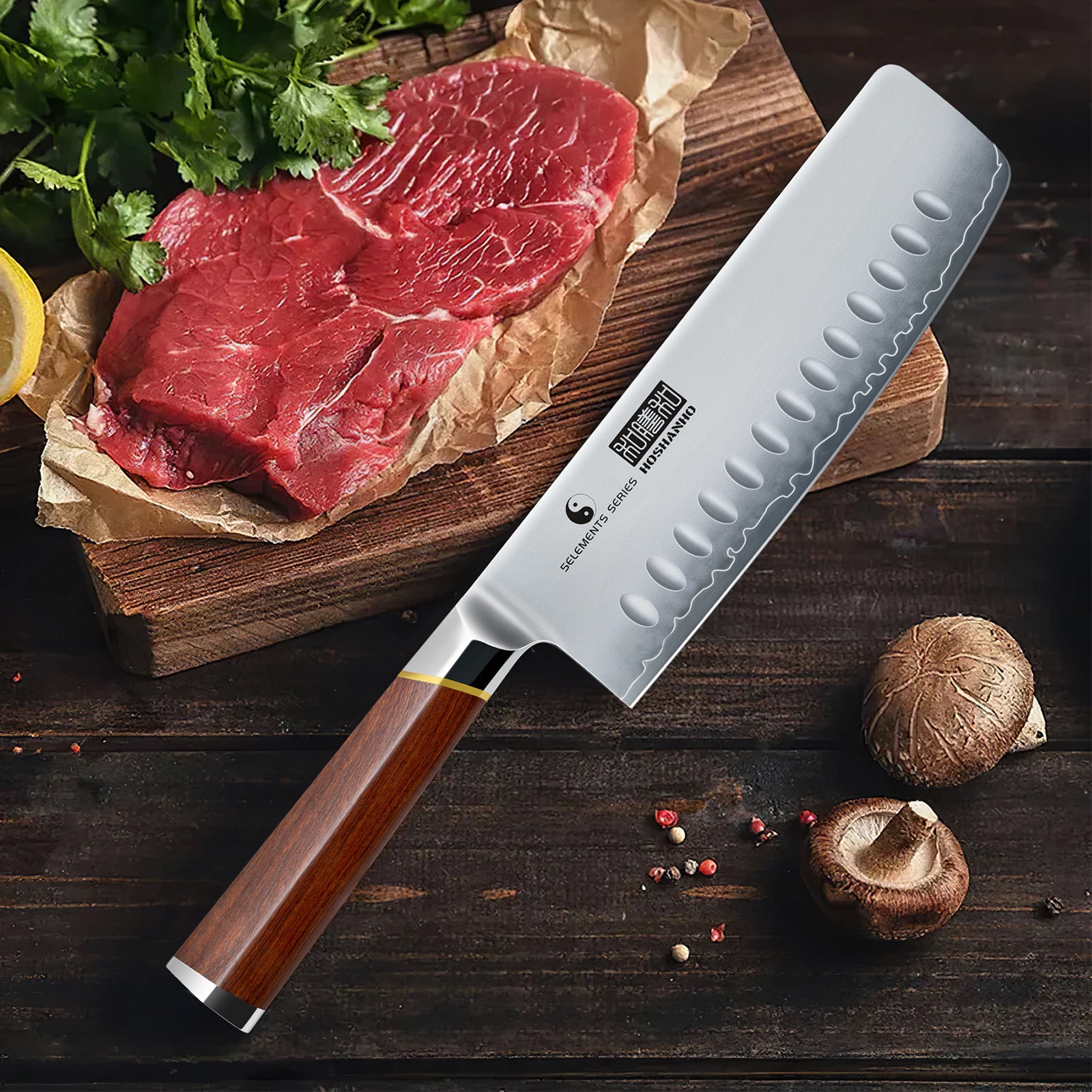 7-Inch Japanese Nakiri Knife with Red Sandalwood Handle & Gift Box