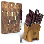Ensemble de 19 couteaux de chef avec planche à découper en bois massif