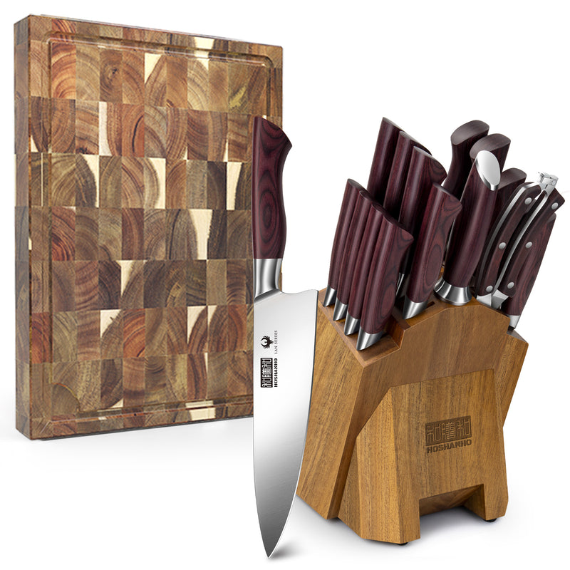 Ensemble de 19 couteaux de chef avec planche à découper en bois massif