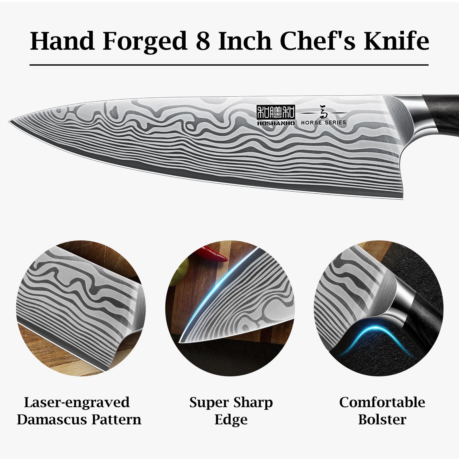 8-Inch Chef Knife – High Carbon Powder Steel Japanese Knife with Ergonomic Pakkawood Handle