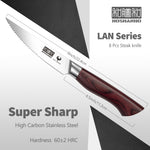 8-teiliges Steakmesser-Set – 4,5 Zoll große Wellenschliffmesser aus kohlenstoffreichem Edelstahl mit ergonomischem Holzgriff 