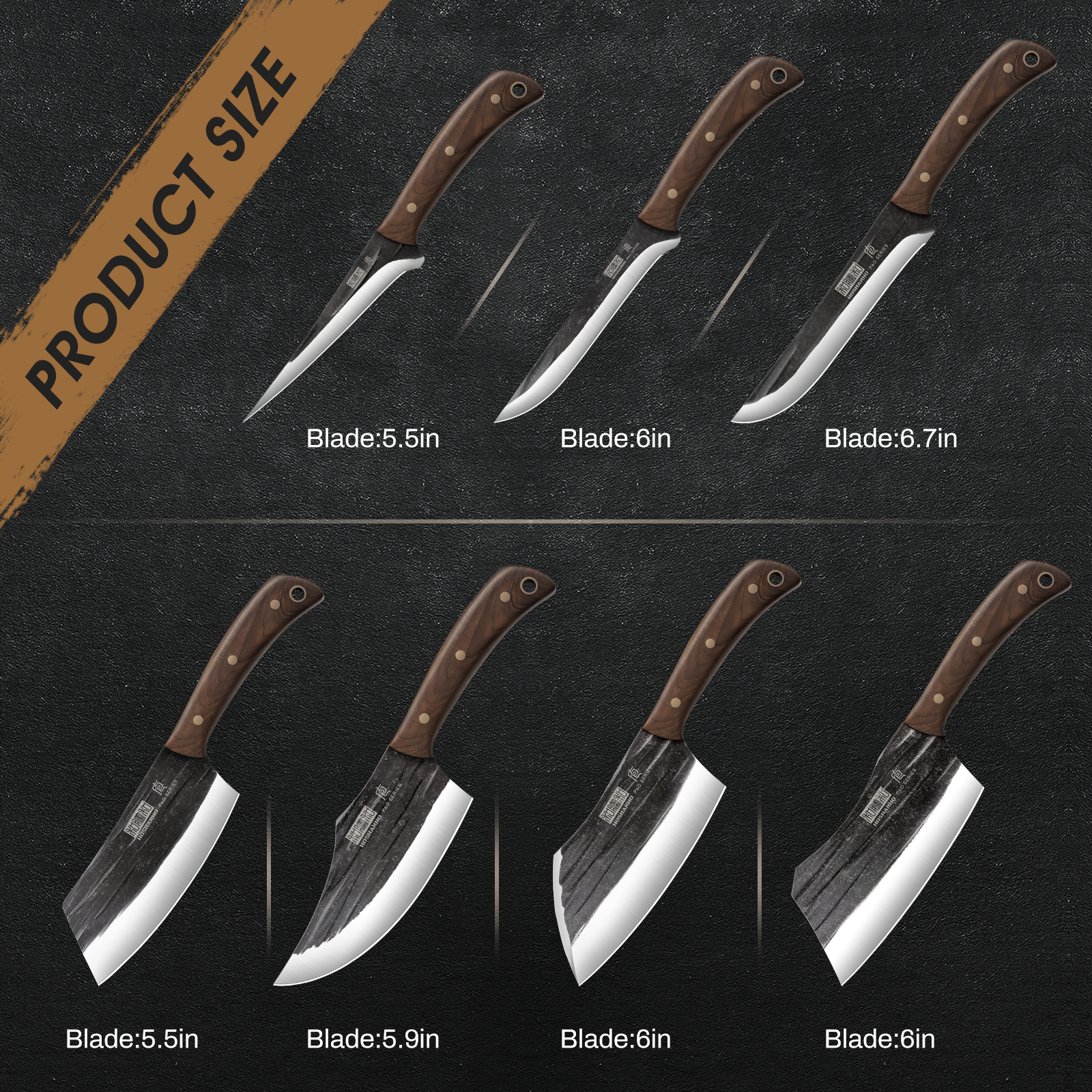9-Piece Hand Forged Butcher Knife Set with Magnetic Block