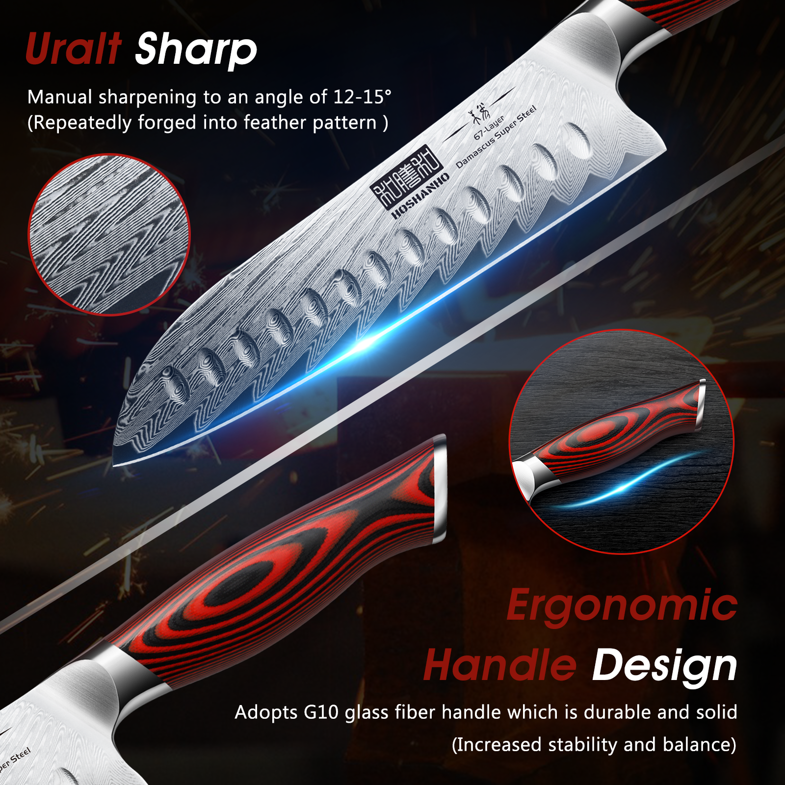3-Piece Damascus Knife Set – Ultra Sharp Chef Knives with G10 Ergonomic Handle & Gift Box