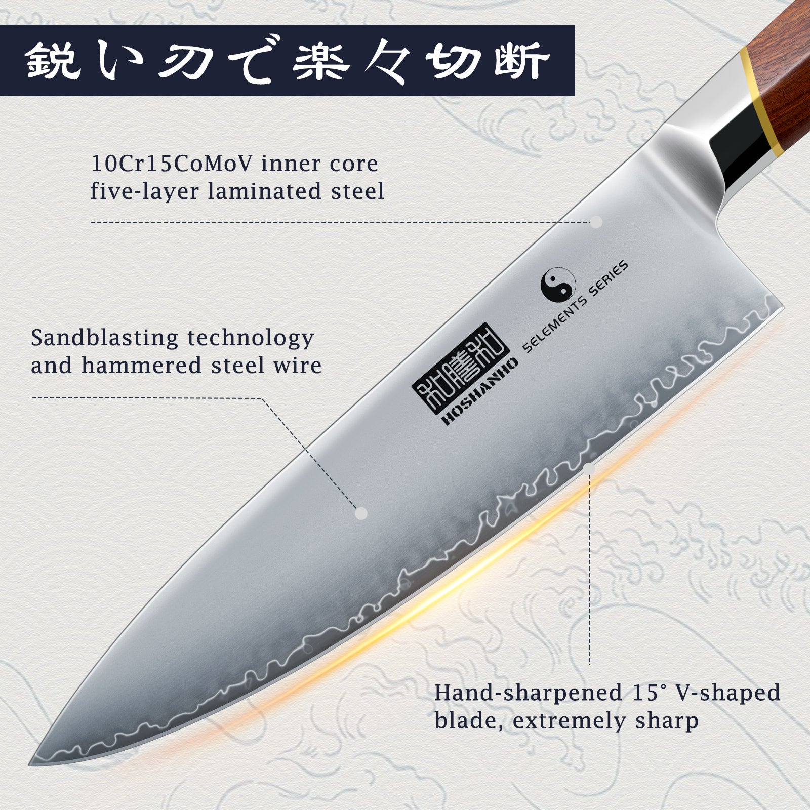 Juego de 3 cuchillos japoneses: cuchillos de chef ultraafilados con mango ergonómico de madera y caja de regalo 