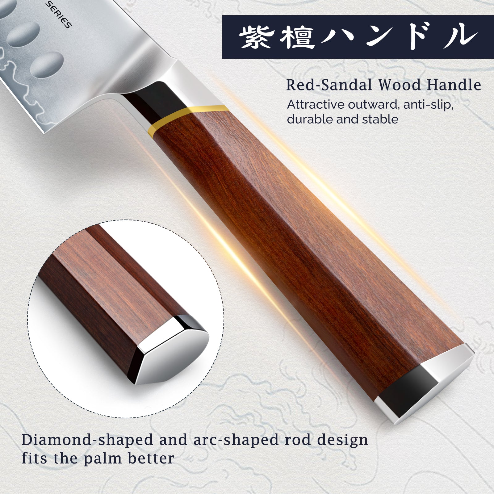 Juego de 3 cuchillos japoneses: cuchillos de chef ultraafilados con mango ergonómico de madera y caja de regalo 