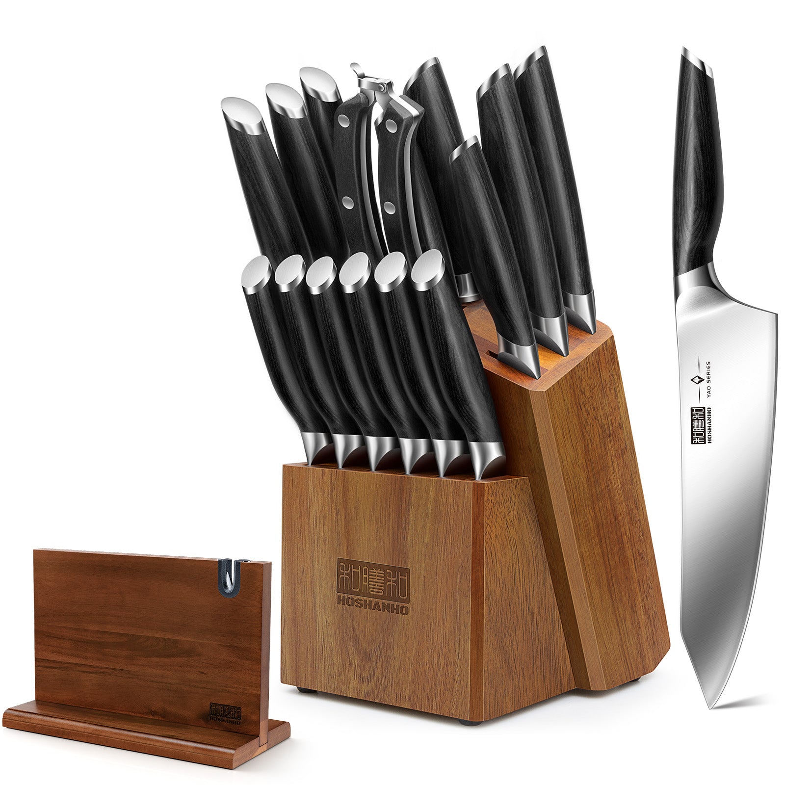 17-Piece Knife Set – High Carbon Steel with Magnetic Block & Sharpener