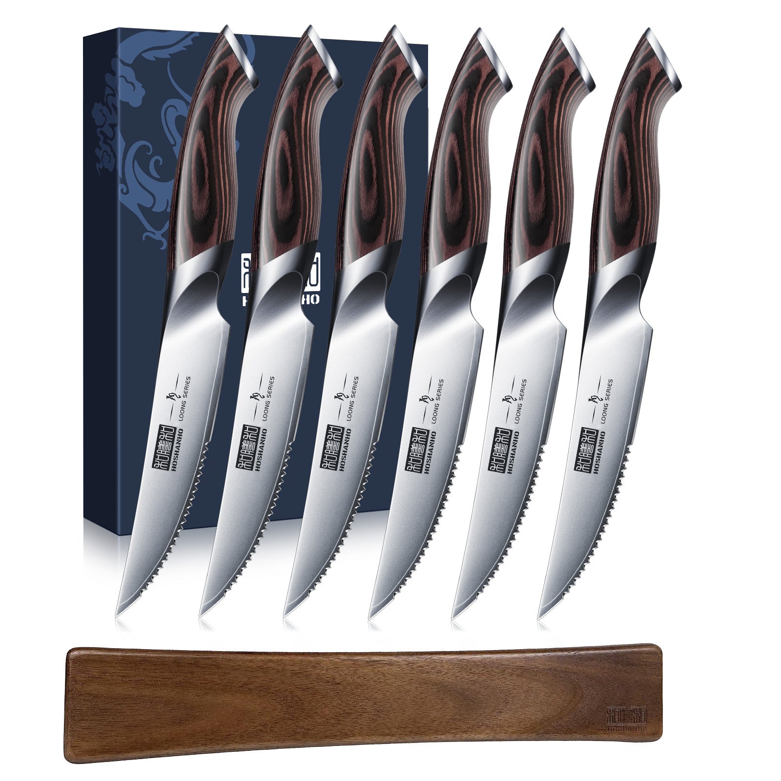 6-teiliges Steakmesser-Set – 4,5 Zoll lange japanische AUS-10-Messer mit Wellenschliff aus Kohlenstoffstahl mit ergonomischem Griff 