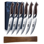 6-teiliges Steakmesser-Set – 4,5 Zoll lange japanische AUS-10-Messer mit Wellenschliff aus Kohlenstoffstahl mit ergonomischem Griff 