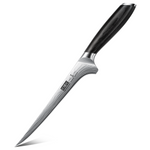 Couteau à fileter de 18 cm – Couteau à désosser en acier à haute teneur en carbone pour viande et volaille, avec lame flexible et manche en bois de pakka