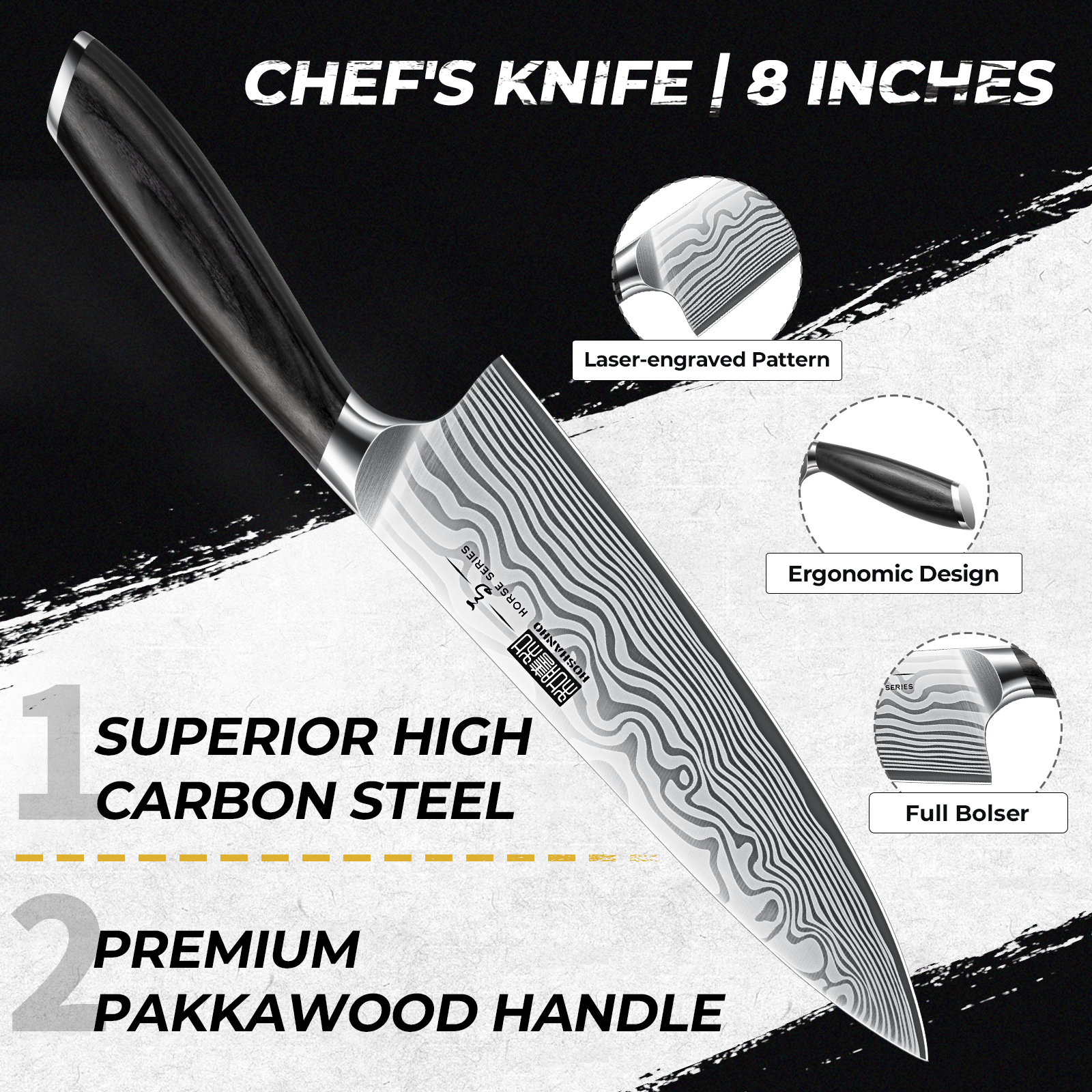 5-Piece Professional Powder Steel Chef Knife Set with Pakkawood Handle – Ultra Sharp Japanese Kitchen Knives