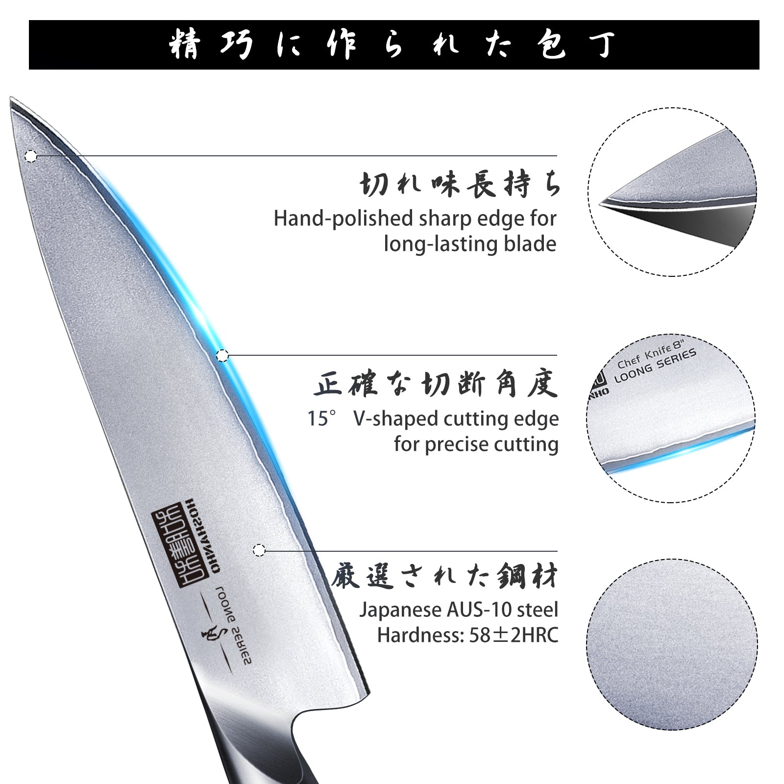 Juego de cuchillos de cocina japoneses de acero inoxidable AUS-10 de 16 piezas con bloque y afilador 