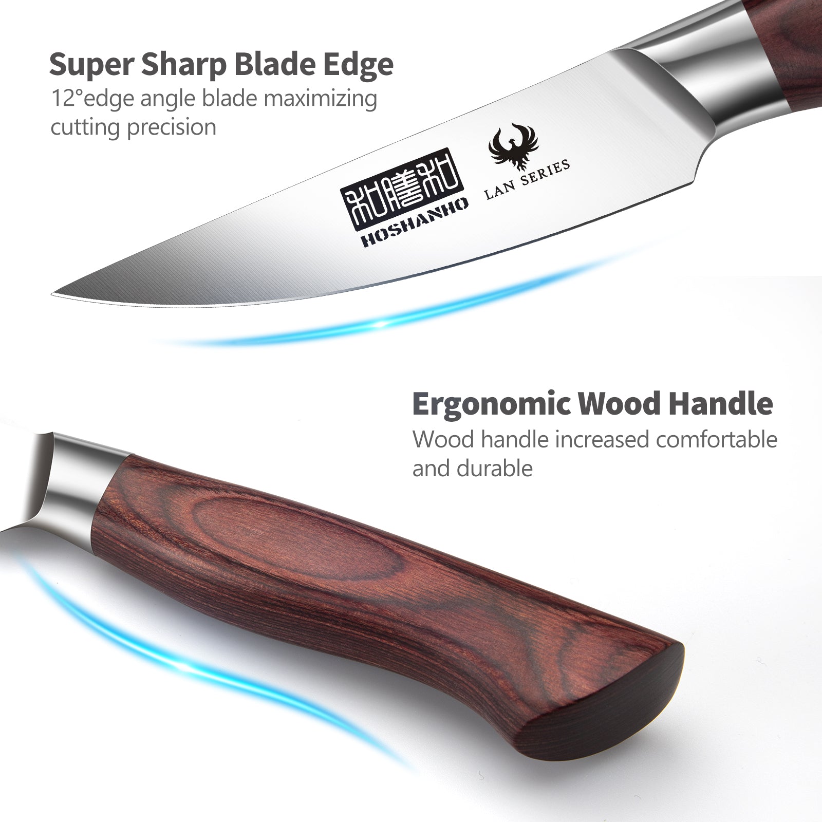 Cuchillo para pelar de 9,5 cm: cuchillo japonés para fruta de acero inoxidable con alto contenido de carbono y mango ergonómico de madera. 