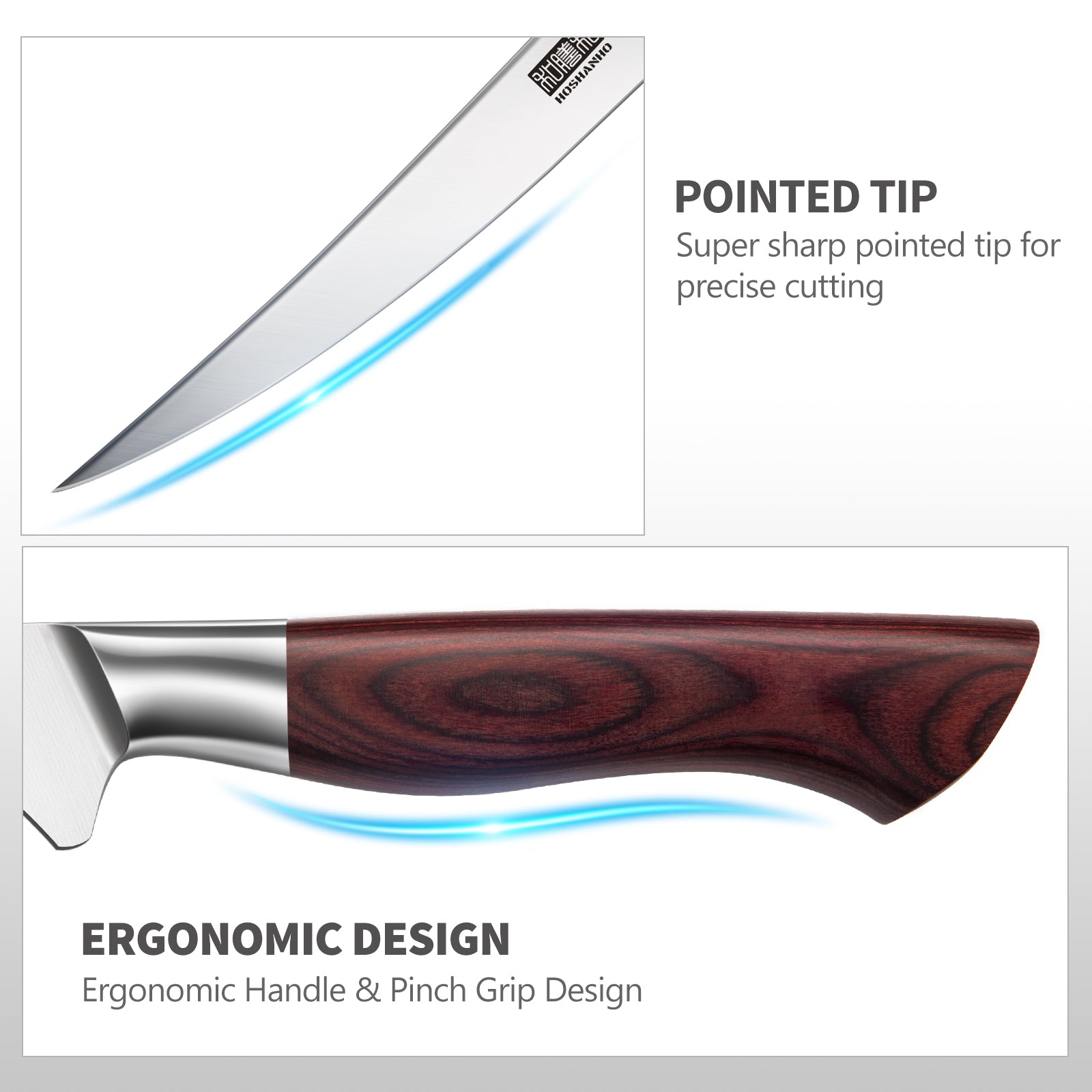 Cuchillo fileteador de 7 pulgadas: cuchillo japonés para deshuesar de acero inoxidable con alto contenido de carbono y mango de madera. 