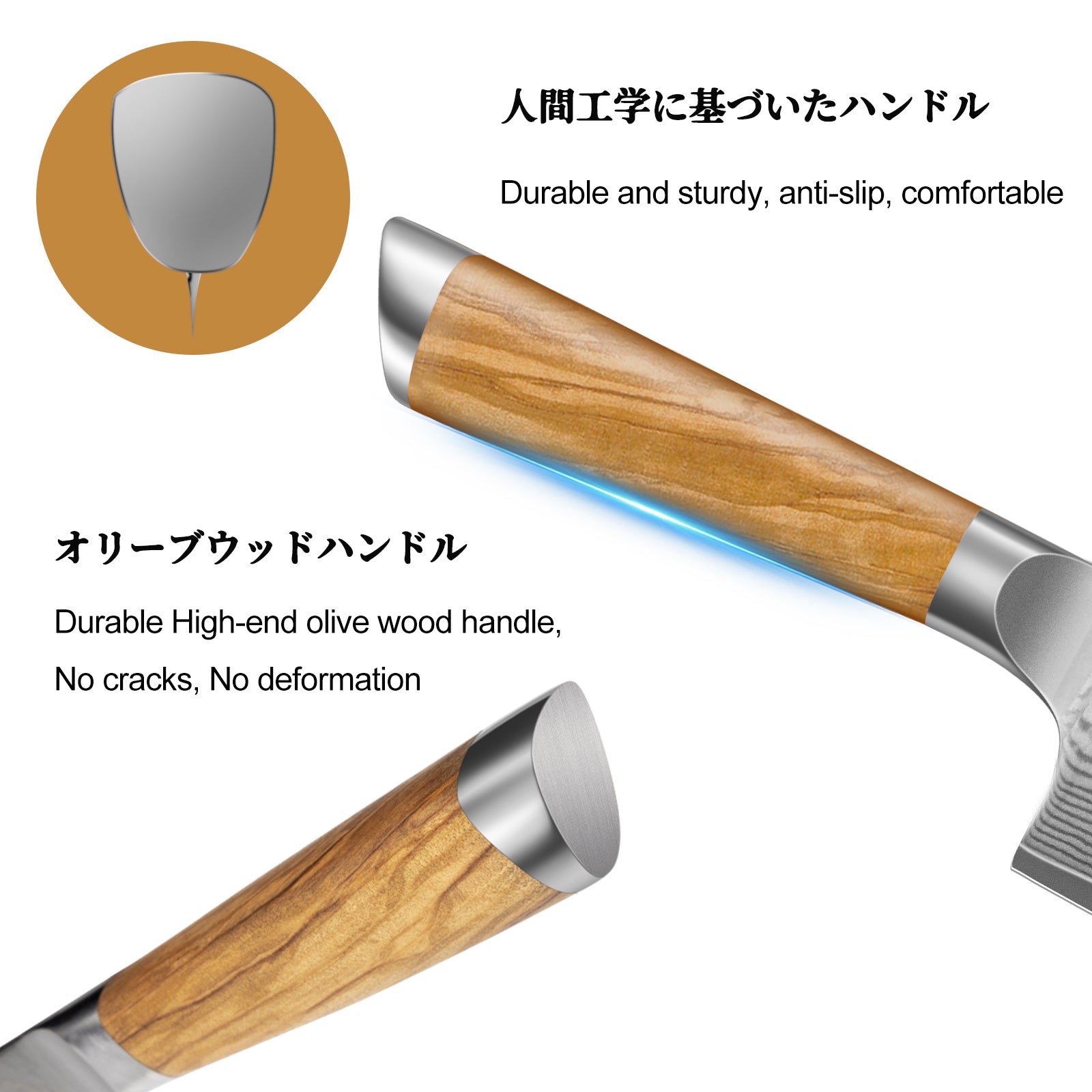Cuchillo nakiri de Damasco de 6,5 pulgadas (VG-10, japonés, para cortar verduras y cortar carne) con mango de madera de olivo 