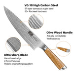 Ensemble de 3 couteaux Damas – Couteaux de chef, Santoku et d'office VG-10 avec manche ergonomique