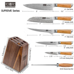 Ensemble de 8 couteaux de Damas avec planche à découper en bois massif