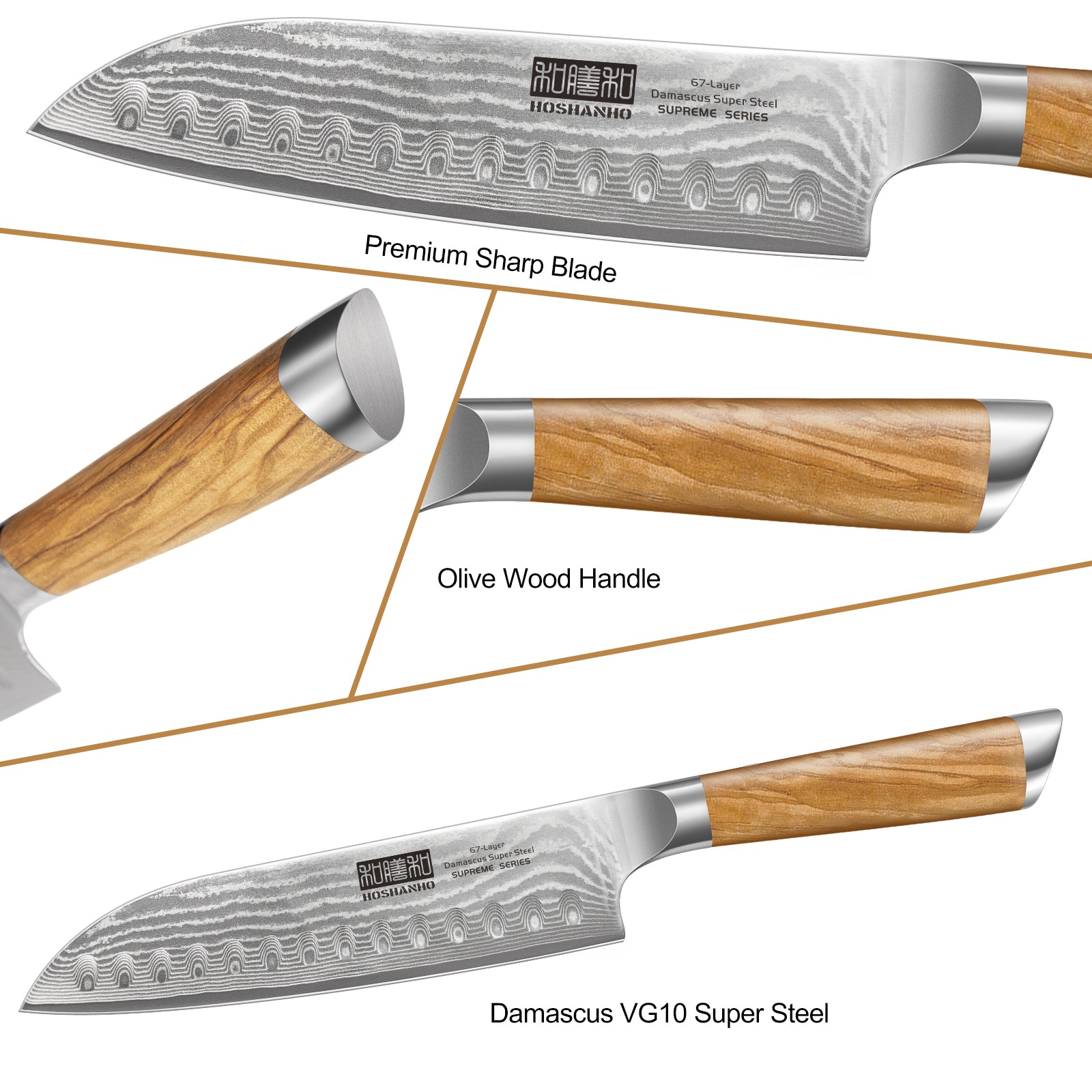 3-teiliges Damastmesser-Set – VG-10 Koch-, Santoku- und Schälmesser mit ergonomischem Griff 