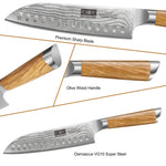 Ensemble de 3 couteaux Damas – Couteaux de chef, Santoku et d'office VG-10 avec manche ergonomique