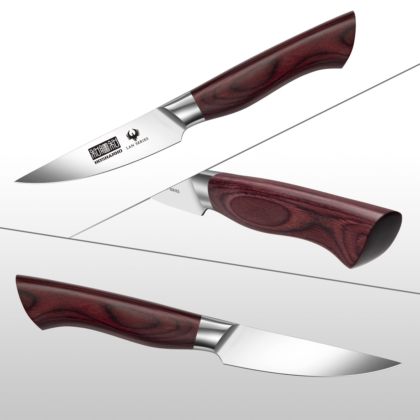 Cuchillo para pelar de 9,5 cm: cuchillo japonés para fruta de acero inoxidable con alto contenido de carbono y mango ergonómico de madera. 