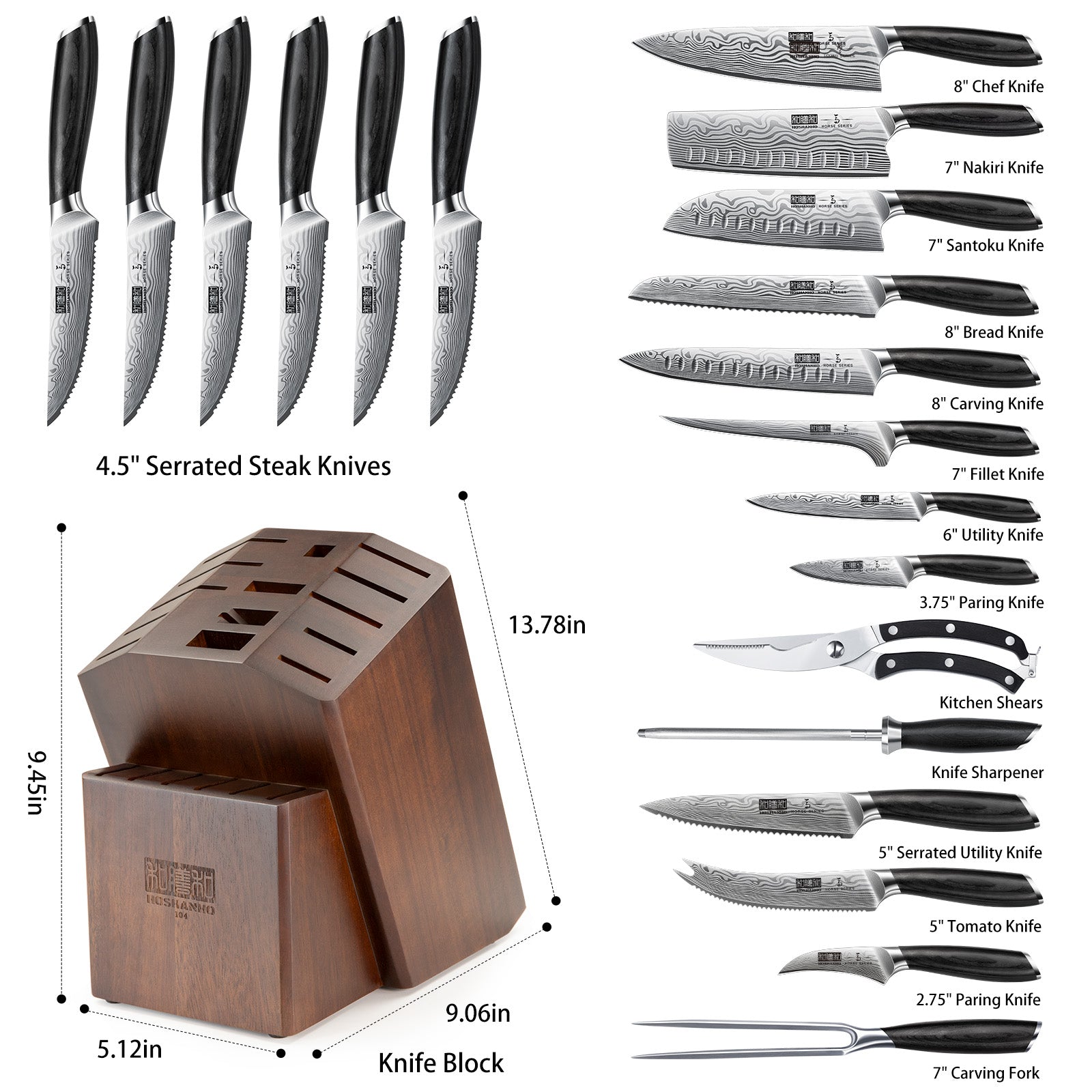 HORSE-21 Piece Kitchen Knife Set