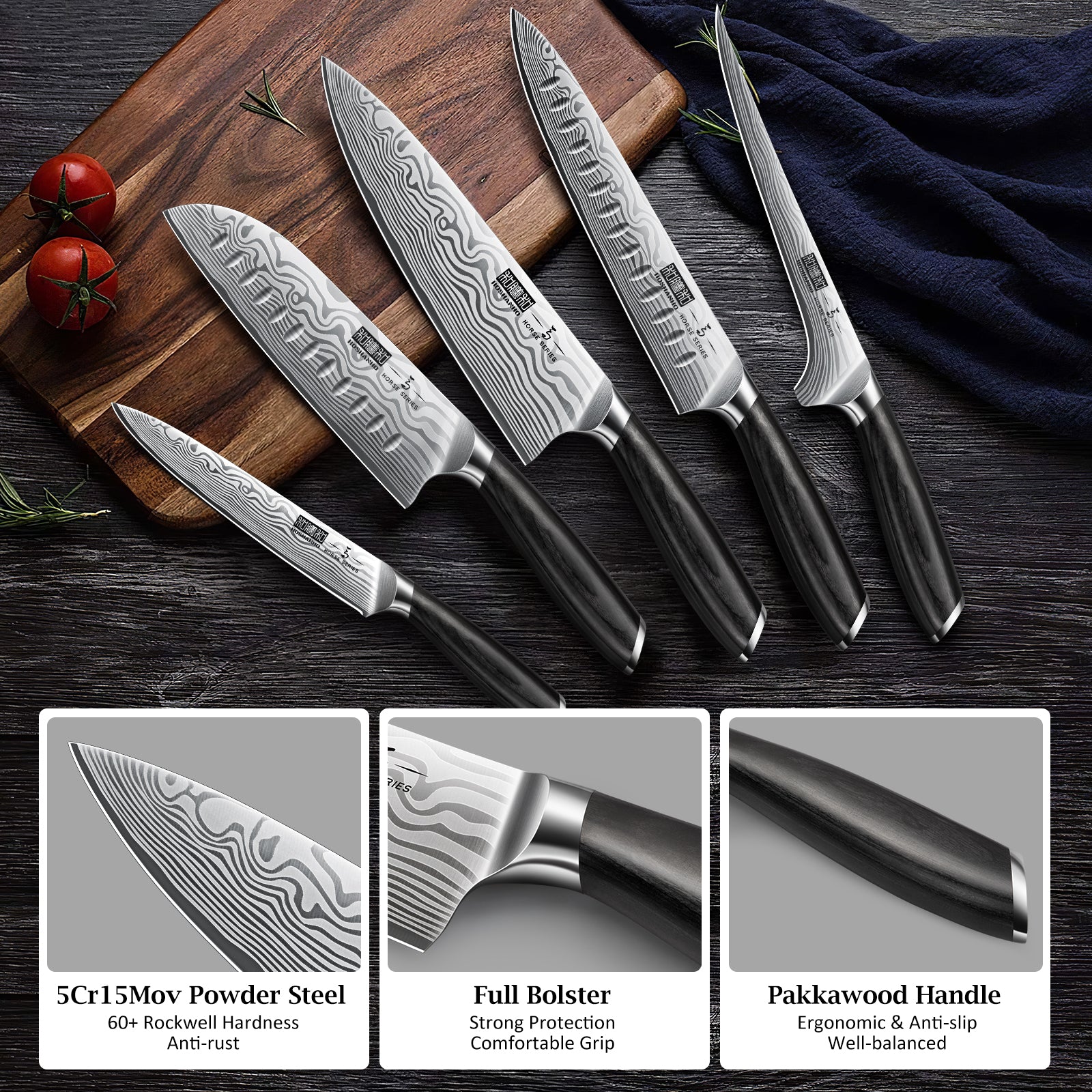 16-Piece Knife Set with Block – High Carbon Powder Steel Kitchen Knives with Sharpener & Pakkawood Handle