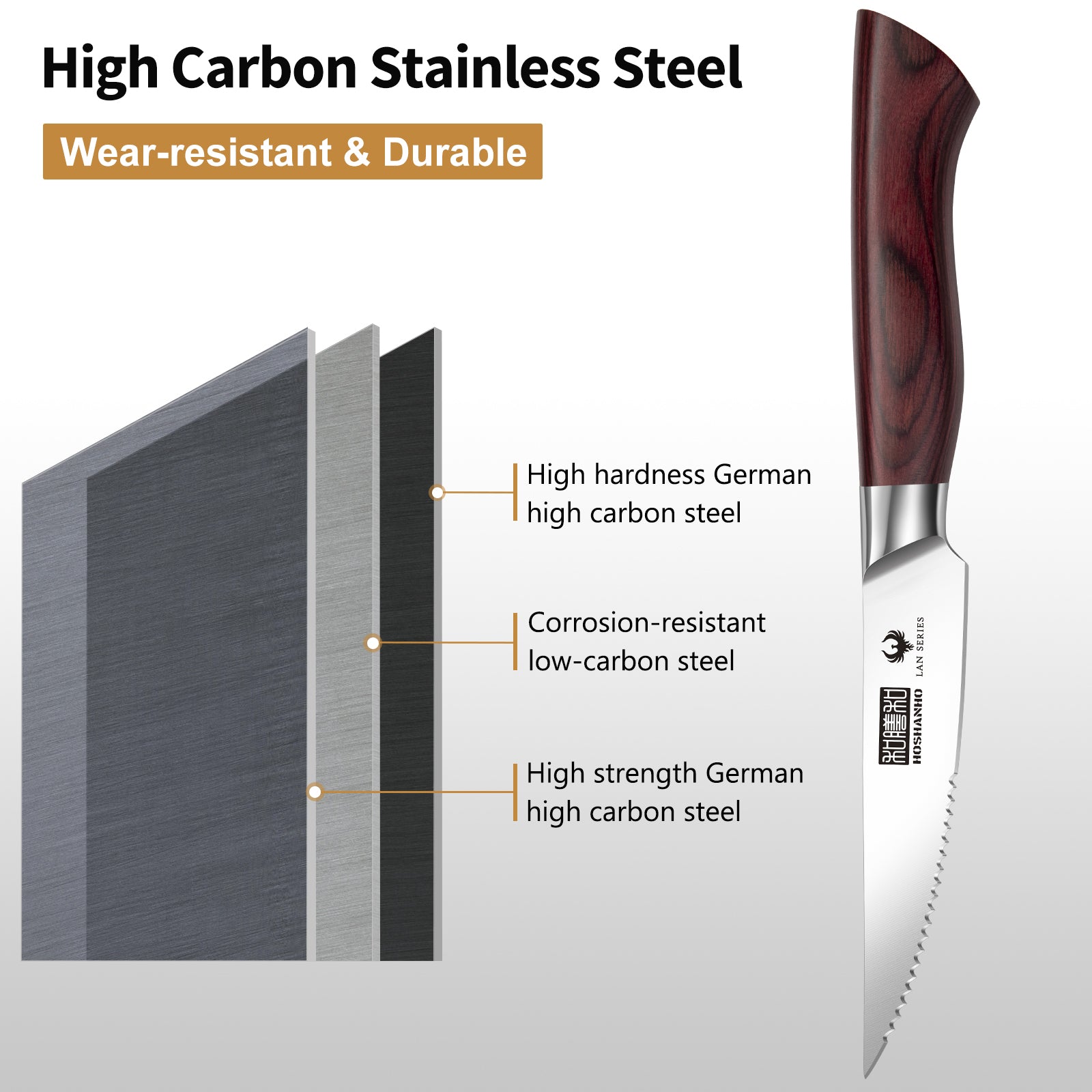 Juego de 8 cuchillos para carne: cuchillos dentados de acero inoxidable de alto carbono de 4,5 pulgadas con mango ergonómico de madera. 