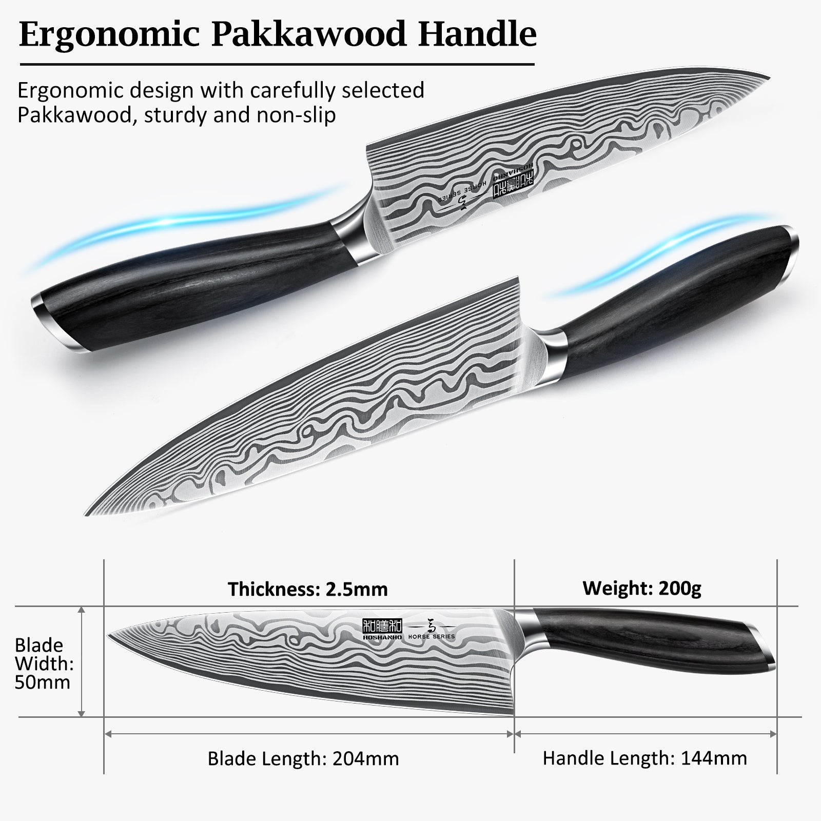8-Inch Chef Knife – High Carbon Powder Steel Japanese Knife with Ergonomic Pakkawood Handle