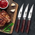 8-teiliges Steakmesser-Set – 4,5 Zoll große Wellenschliffmesser aus kohlenstoffreichem Edelstahl mit ergonomischem Holzgriff 