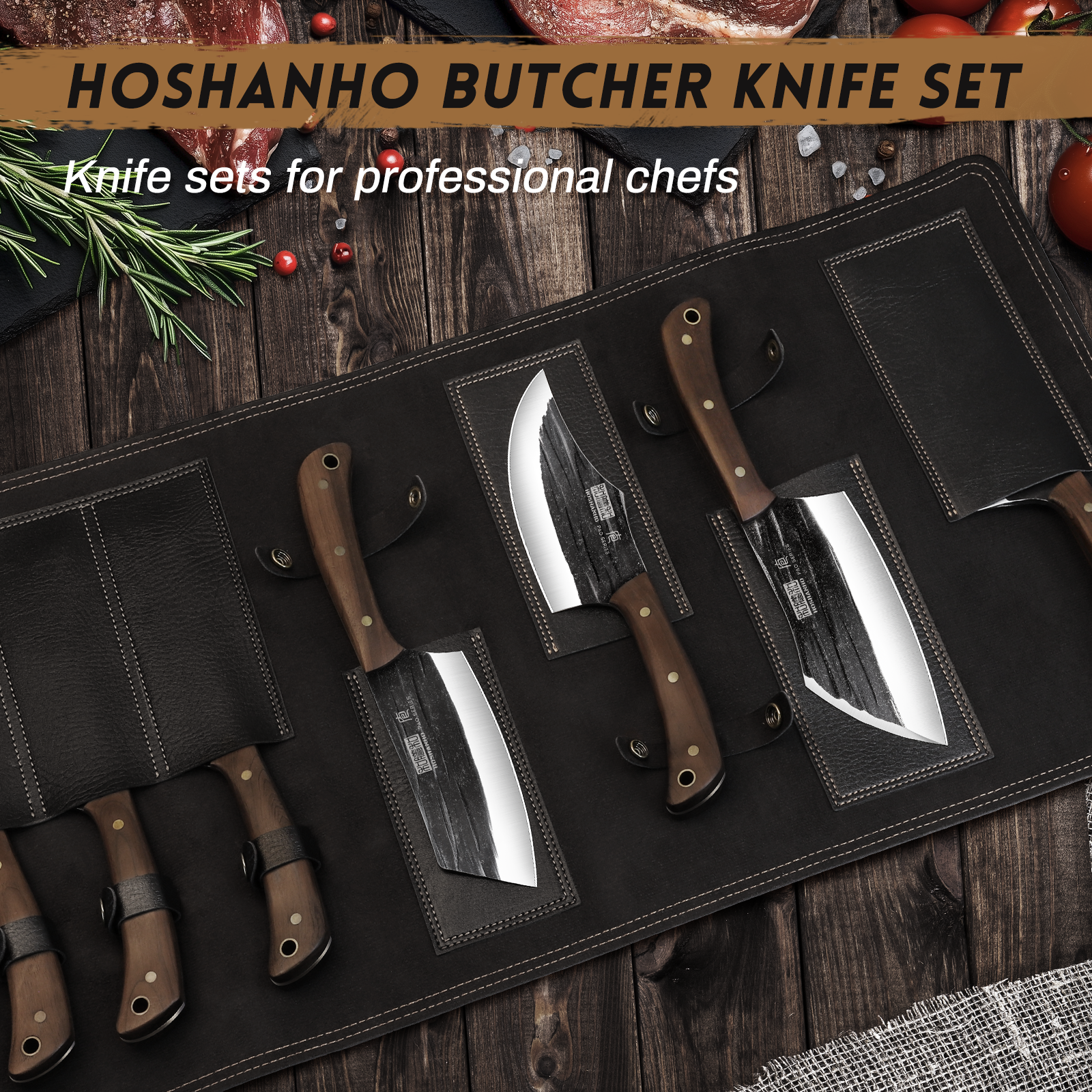 9-Piece Hand Forged Butcher Knife Set with Magnetic Block