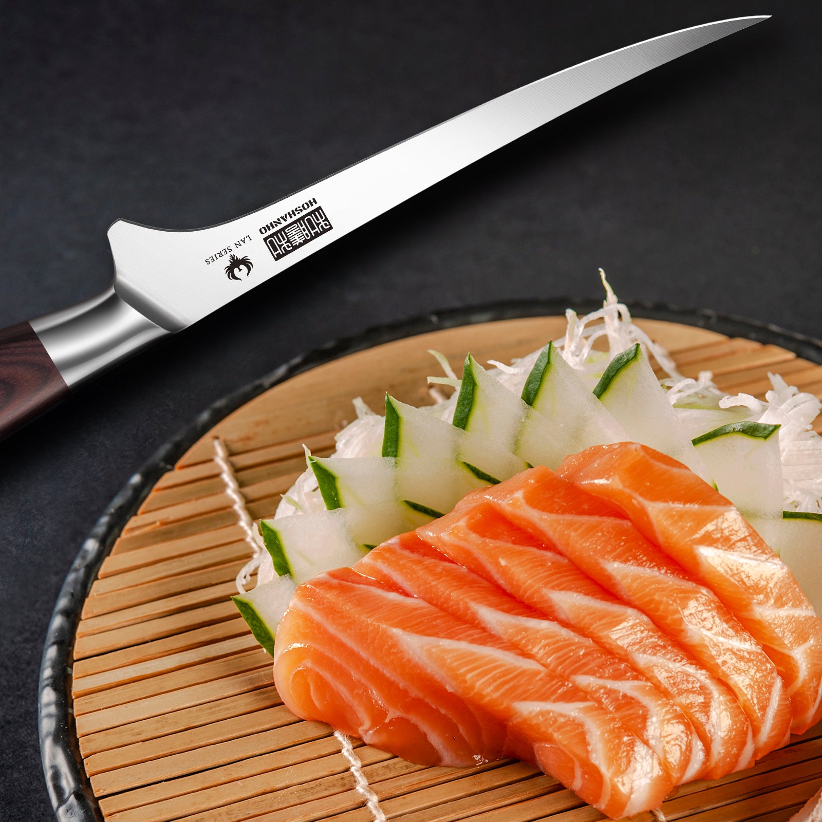 Cuchillo fileteador de 7 pulgadas: cuchillo japonés para deshuesar de acero inoxidable con alto contenido de carbono y mango de madera. 