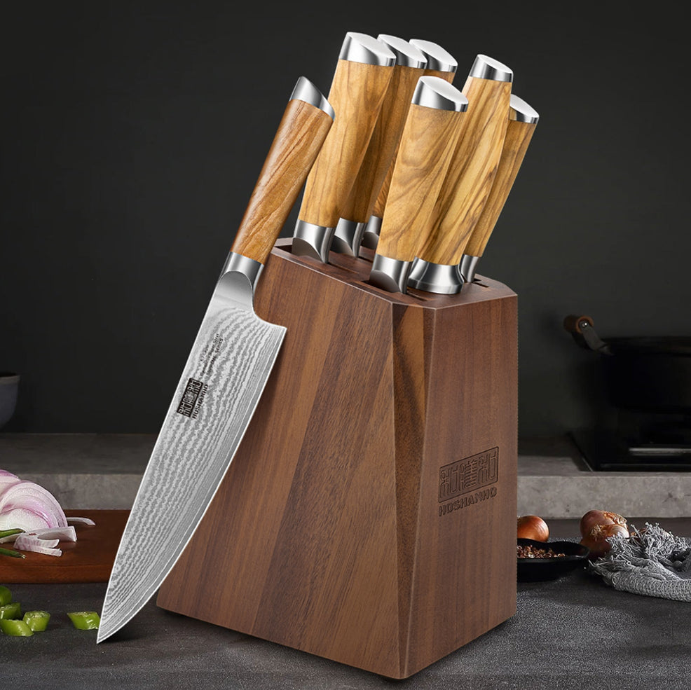 8-Piece Damascus Knife Set with 40cm Magnetic Strip