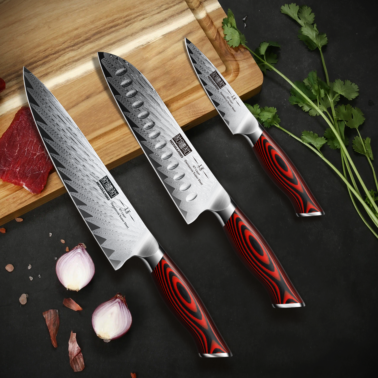 3-Piece Damascus Knife Set – Ultra Sharp Chef Knives with G10 Ergonomic Handle & Gift Box