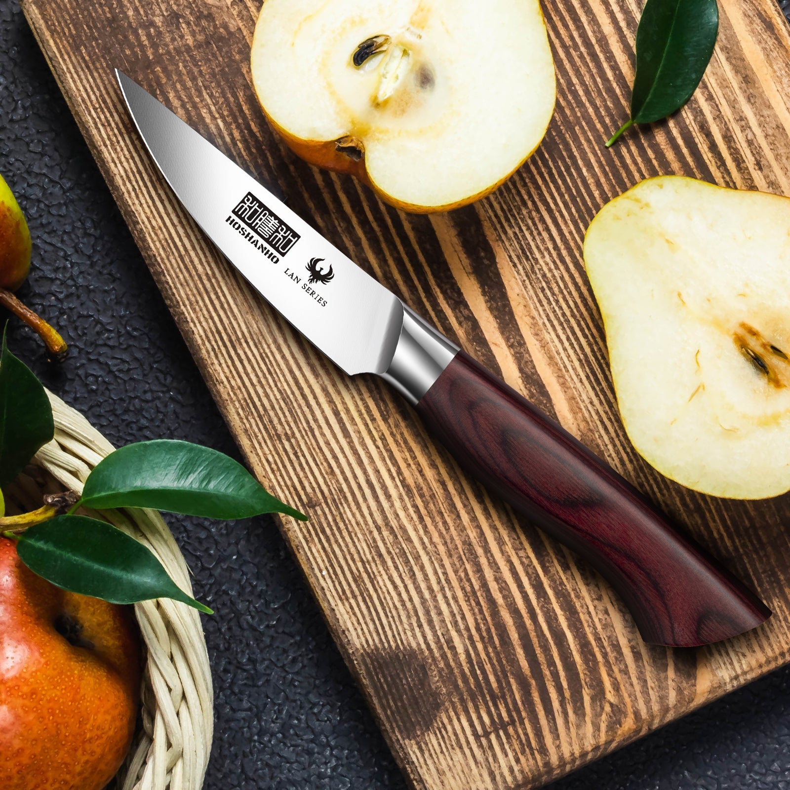 Cuchillo para pelar de 9,5 cm: cuchillo japonés para fruta de acero inoxidable con alto contenido de carbono y mango ergonómico de madera. 