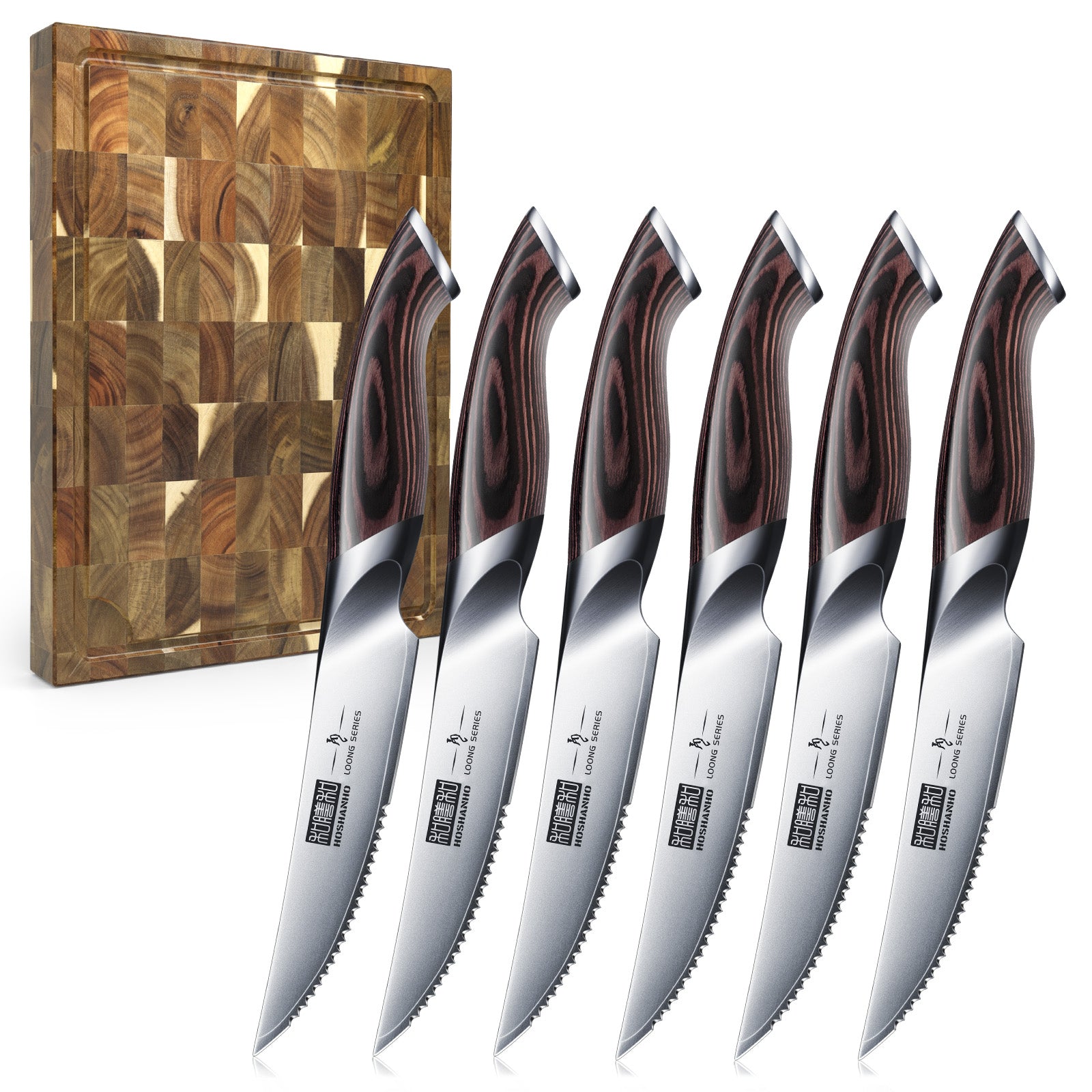 7-Piece Steak Knife Set with Solid Wood Cutting Board