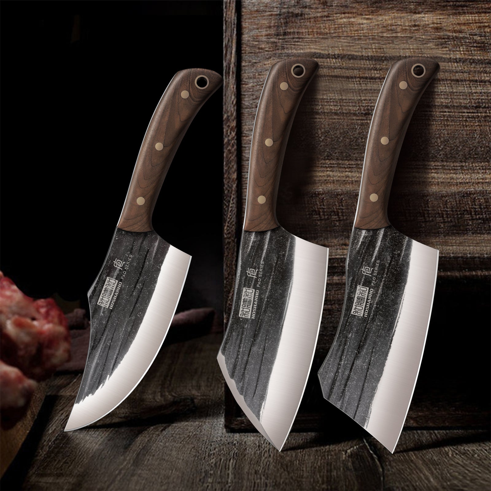 3-Piece Butcher Knife Set – Heavy Duty Meat Cleaver, Bone Chopper & Viking Knife for Home, Cooking & BBQ