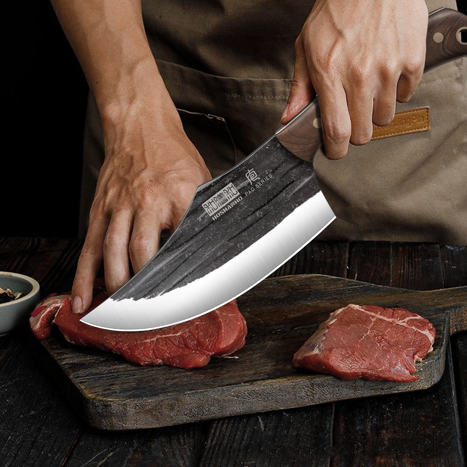 9-Piece Hand Forged Butcher Knife Set with Magnetic Block