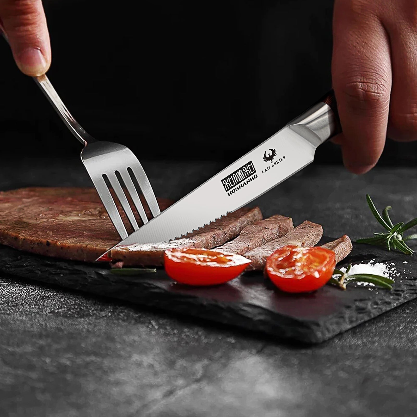 Juego de 8 cuchillos para carne: cuchillos dentados de acero inoxidable de alto carbono de 4,5 pulgadas con mango ergonómico de madera. 