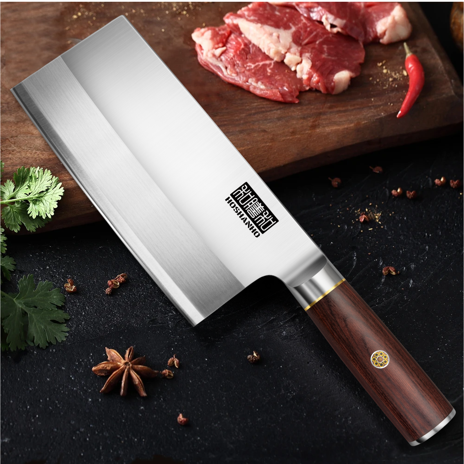 Cuchillo de carnicero chino ultraafilado: cuchillo de carnicero de acero al carbono y pólvora con mango de madera. 