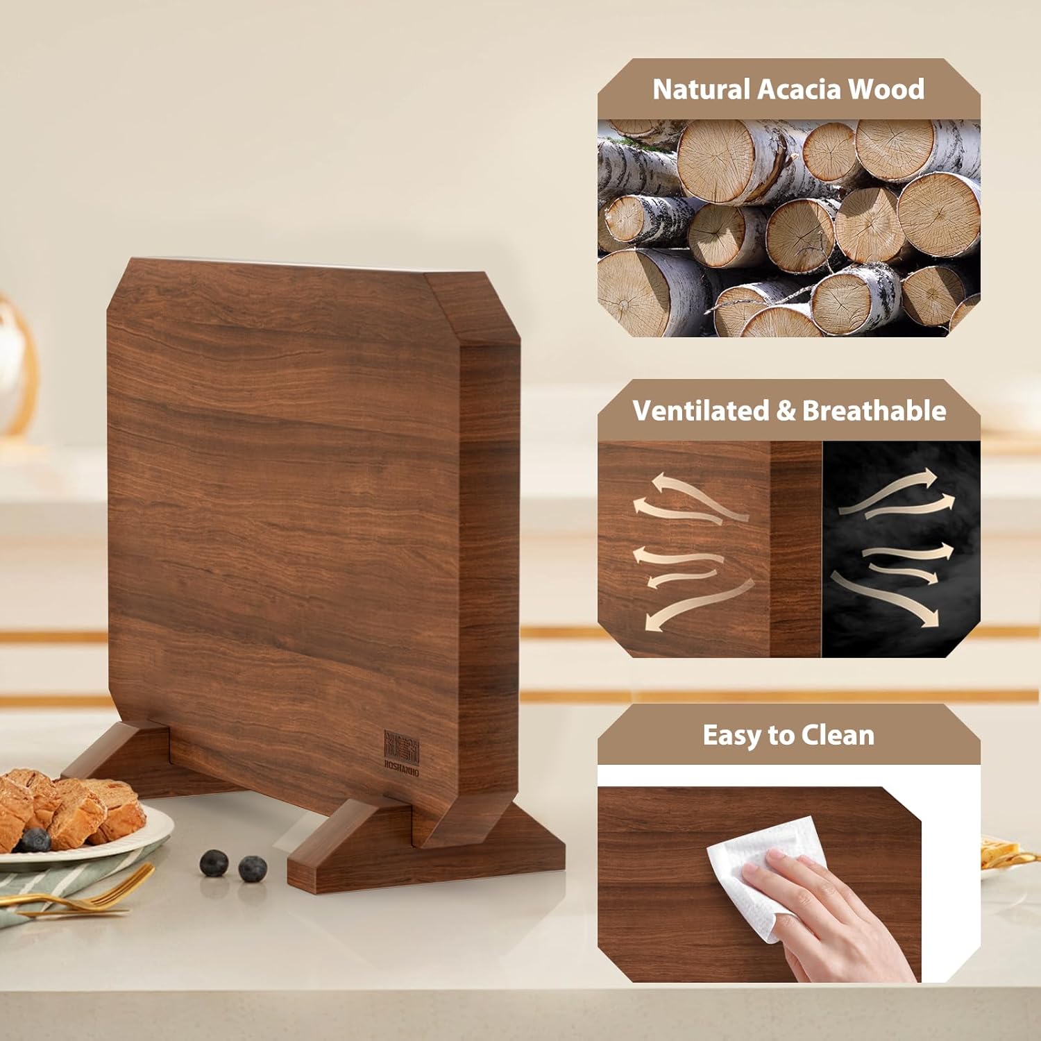 HOSHANHO Acacia Magnetic Knife Block